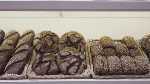 Various varieties of bread made from whole grain Stock Footage 151179093