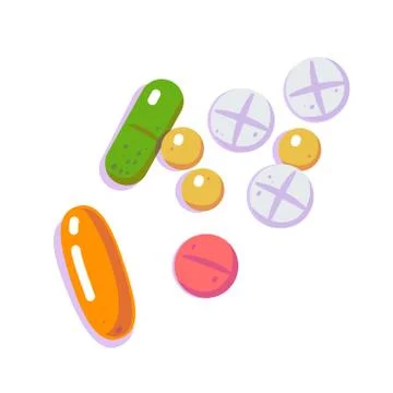 Various vector pills and tablets isolated on white background Stock Illustration