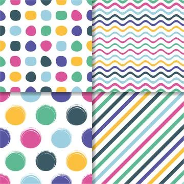 Various vector seamless simple retro pattern set Illustrazione stock