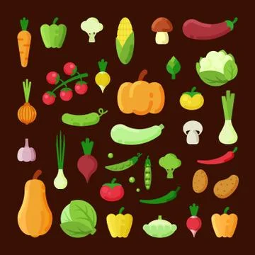 Various vegetables color flat vector illustrations set Stockillustratie