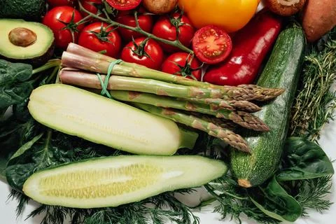 Various vegetables isolated on white background. Stockfoto's