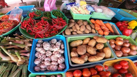 Various vegetables on the market Stock-Footage 156870595