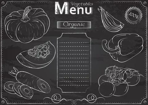 Various vegetables menu chalk Stock Illustration