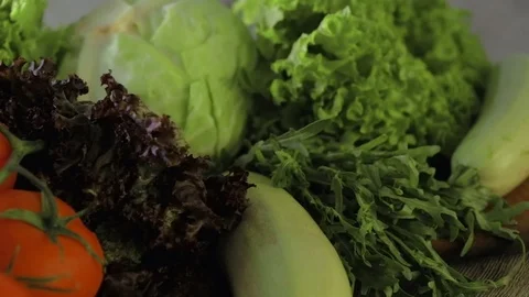 Various vegetables on a table, motion. heap. Stock Footage 119028871