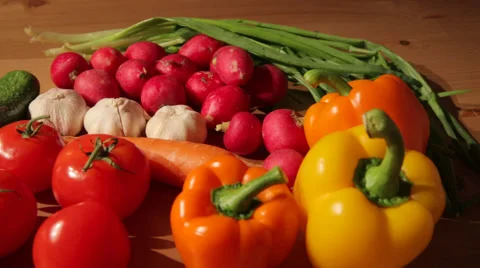 Various vegetables on wooden table Stock Footage 51103745