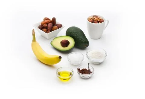 Various vegetarian ingredients isolated on white background Stock Photos