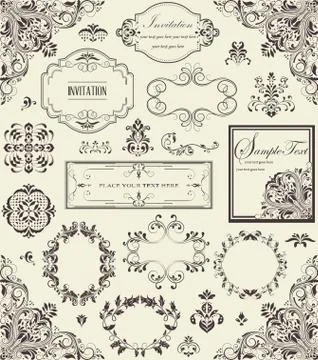 Various vintage label and border elements with ornate elegant retro abstract  Stock Illustration