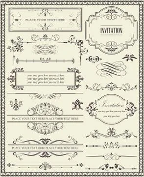 Various vintage labels border and background elements with ornate elegant ret Stock Illustration