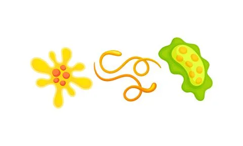 Various Virus, Microbe and Germs of Different Color and Shape Vector Set Stock Illustration