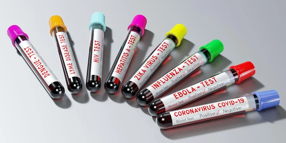 Various virus test tubes - 3D illustration 库存插图