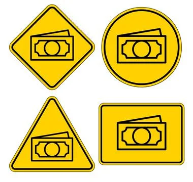 Various Warning Signs Featuring Money Symbol on Yellow Background Stock Illustration