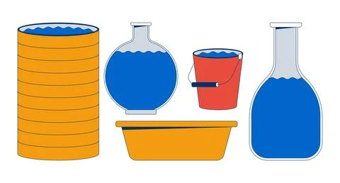 Various water containers 2D cartoon objects set Stockillustratie