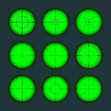 Various weapon night sights, sniper rifle optical scopes. Hunting gun viewfinder Stock Illustration
