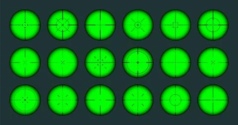 Various weapon night sights, sniper rifle optical scopes. Hunting gun viewfinder Stock Illustration
