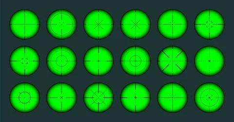 Various weapon night sights, sniper rifle optical scopes. Hunting gun viewfinder Stock Illustration