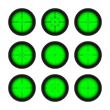 Various weapon night sights, sniper rifle optical scopes. Hunting gun viewfinder Stock Illustration