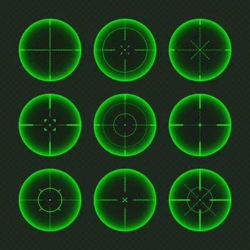 Various weapon night sights, sniper rifle optical scopes. Hunting gun viewfinder Stock Illustration