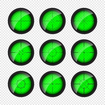 Various weapon night sights, sniper rifle optical scopes. Hunting gun viewfinder Stock Illustration