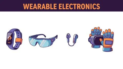 Various wearable electronics on a white background space bundle design Stock Illustration
