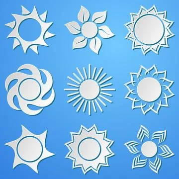 Various white abstract suns collection on blue background イラスト素材