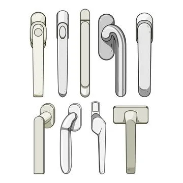 Various window handles offering different opening mechanisms Illustrazione stock