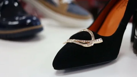 Various women's shoe in a store Video stock 72203166