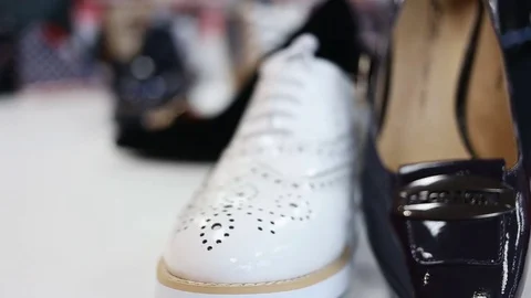 Various women's shoes in a store Video stock 72203159