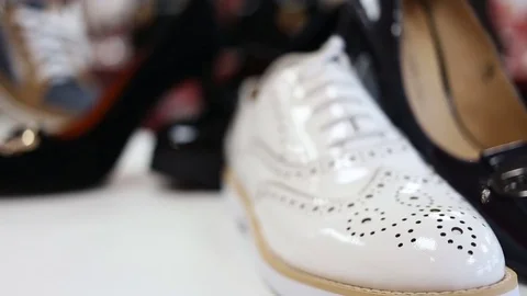 Various women's shoes in a store Video stock 72214903