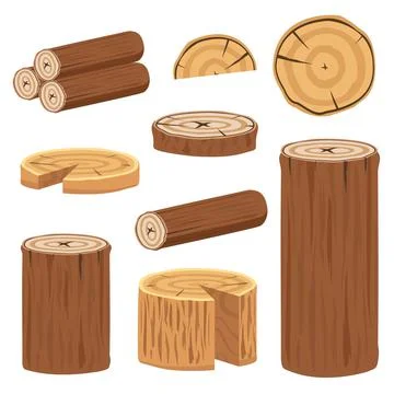 Various wood logs and trunks collection Stock Illustration