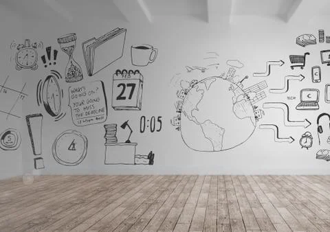 Various work graphics drawings in room 스톡 사진