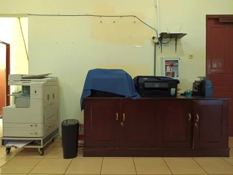 Various work support equipment such as printers, copiers and paper shredders Stock Photos