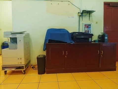 Various work support equipment such as printers, copiers and paper shredders Stock Photos