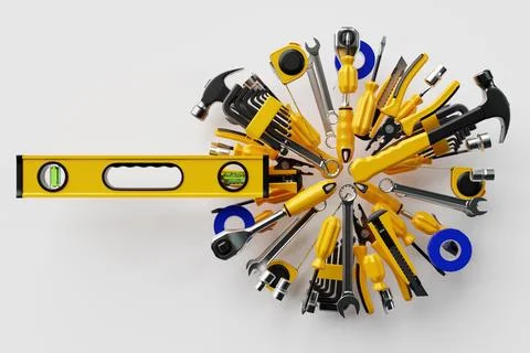 Various working tools for construction, repair. Screwdriver, level, electrica Stock Illustration