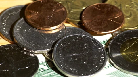 Various world coins spinning Stock Footage 61439648