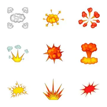Variously shaped firework explosion icons set Stock Illustration