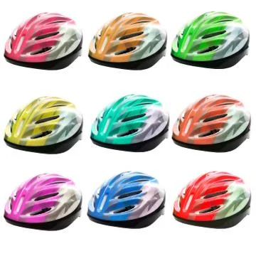 Varities color of bicycle safety helmet isolated on white background Stock Photos
