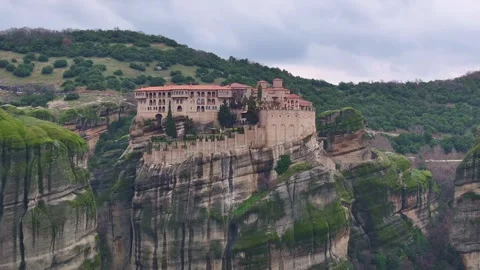 Varlaam Monastery Standing Tall on Rock Cliffs in Meteora Greece Stock-Footage 344248653