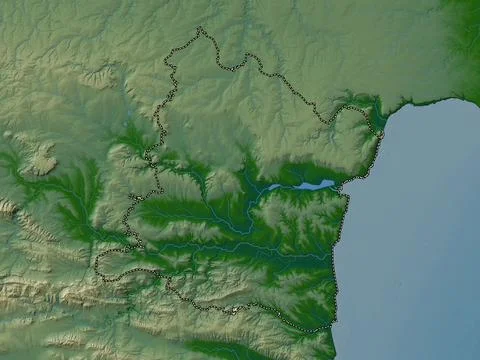 Varna, Bulgaria. Colored elevation map with lakes and rivers Stock Illustration