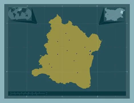 Varna, Bulgaria. Solid color shape. Locations of major cities of the region 스톡 일러스트