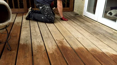 Varnishing oiling protecting decking Video stock 38478118