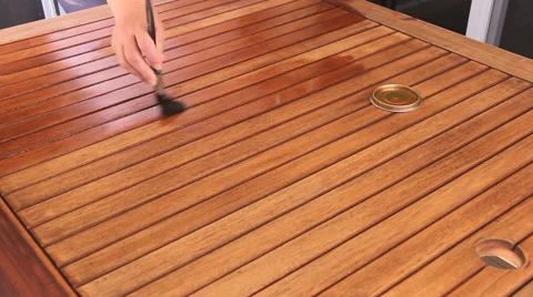 Varnishing Table With A Brush Stock Footage 49943409
