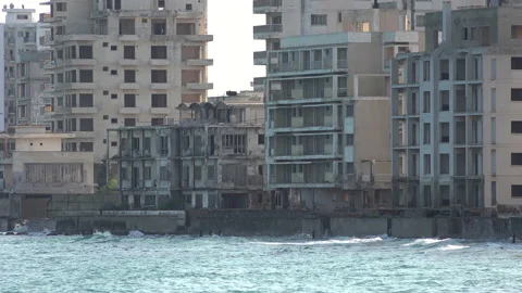 Varosha ghost town seafront, Turkish invasion of Northern Cyprus 1974 Stock Footage 237519776