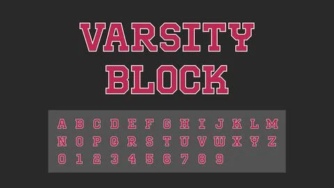 Varsity Block Bold Alphabet and Numbers Typeface Illustrazione stock