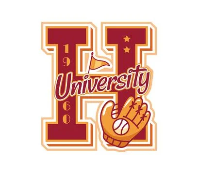 Varsity sport patch label letter H, baseball glove Illustrazione stock