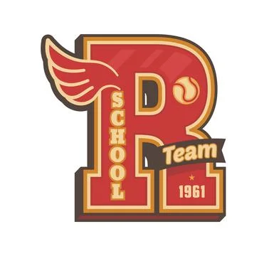 Varsity sport patch label, letter R, baseball ball Stock Illustration
