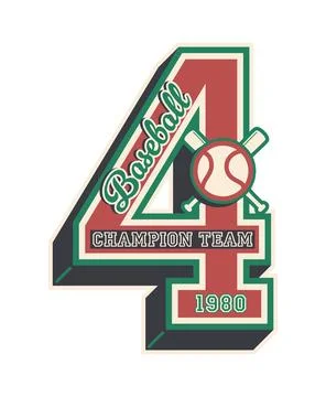Varsity sport patch label, retro emblem number 4 Stock Illustration