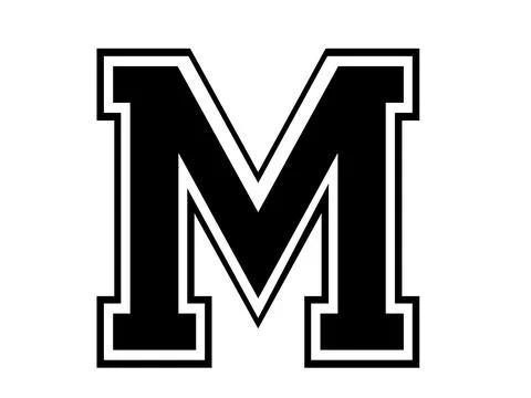 A varsity style illustration featuring letter m with letter m, double outline Stock Illustration