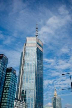Varso tower skyscraper building with a background of a blue sky low angle v.. Stock-Fotos