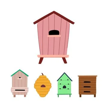 Varying beehive designs for beekeeping and pollinators Stock Illustration