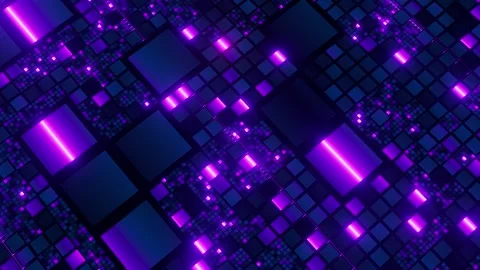 Varying size of glowing squares in motion loop animated Video stock 329110033